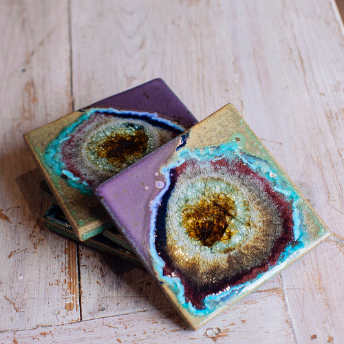 Click to view detail for KB-655 Coasters Set of 4 Purple & Green $45